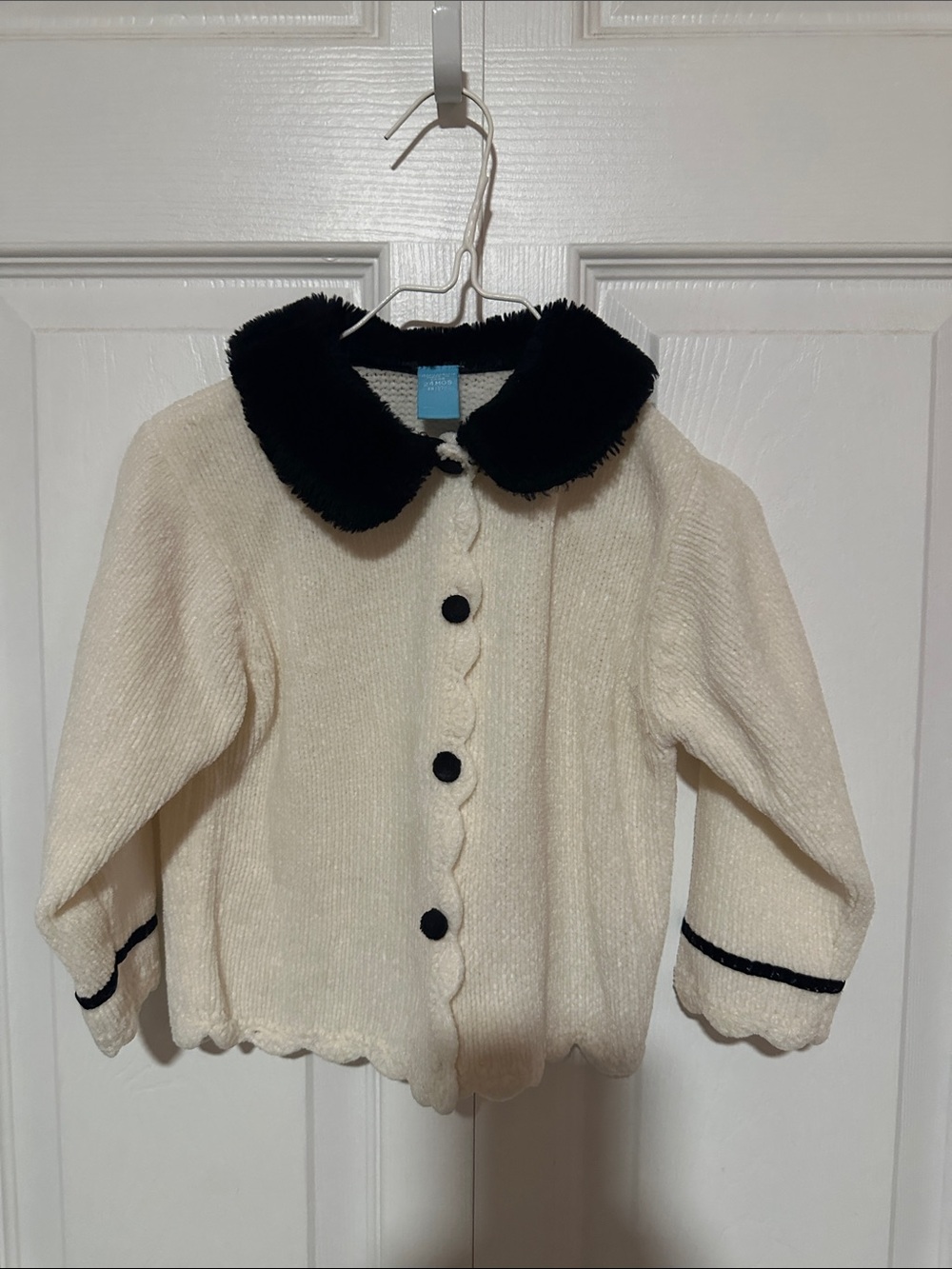 Carter's Cream Knit Jacket with Black Faux Fur Collar